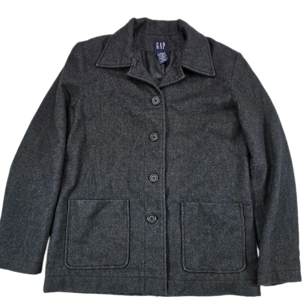 VTG Gap Womens Wool Blend Jacket Single Breasted Collared Size M Gray Y2K